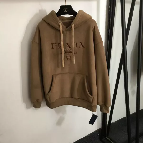 프라다 로고 자수 양면 기모 후드 풀오버