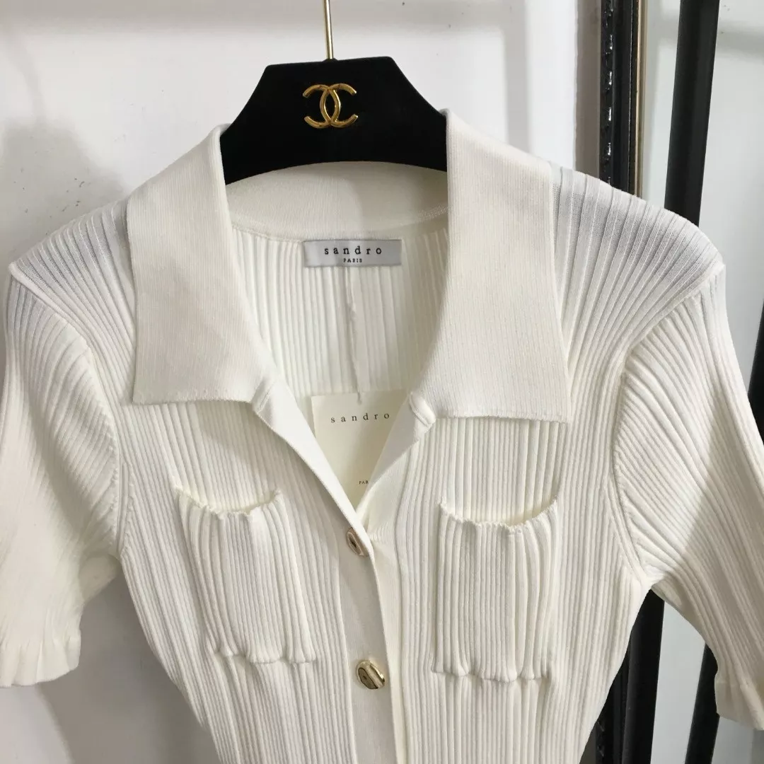 산드로 카라 단추 여밈 골지 니트 미니 원피스 상세 이미지 2