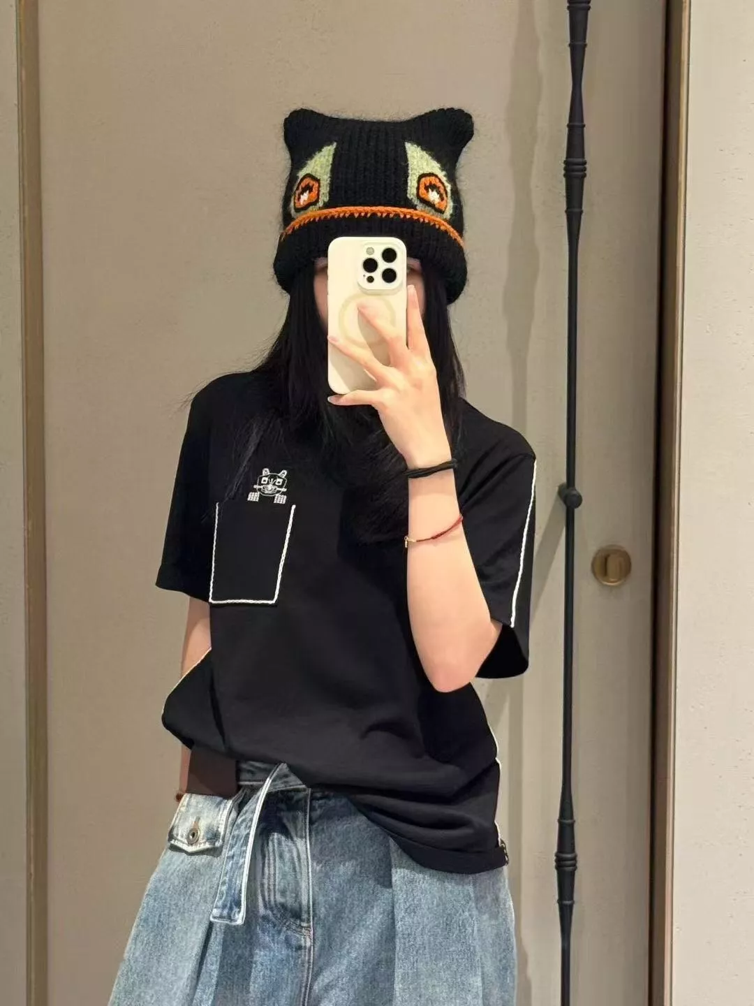 로에베 카툰 고양이 자수 포켓 코튼 반소매 티셔츠 상세 이미지 25