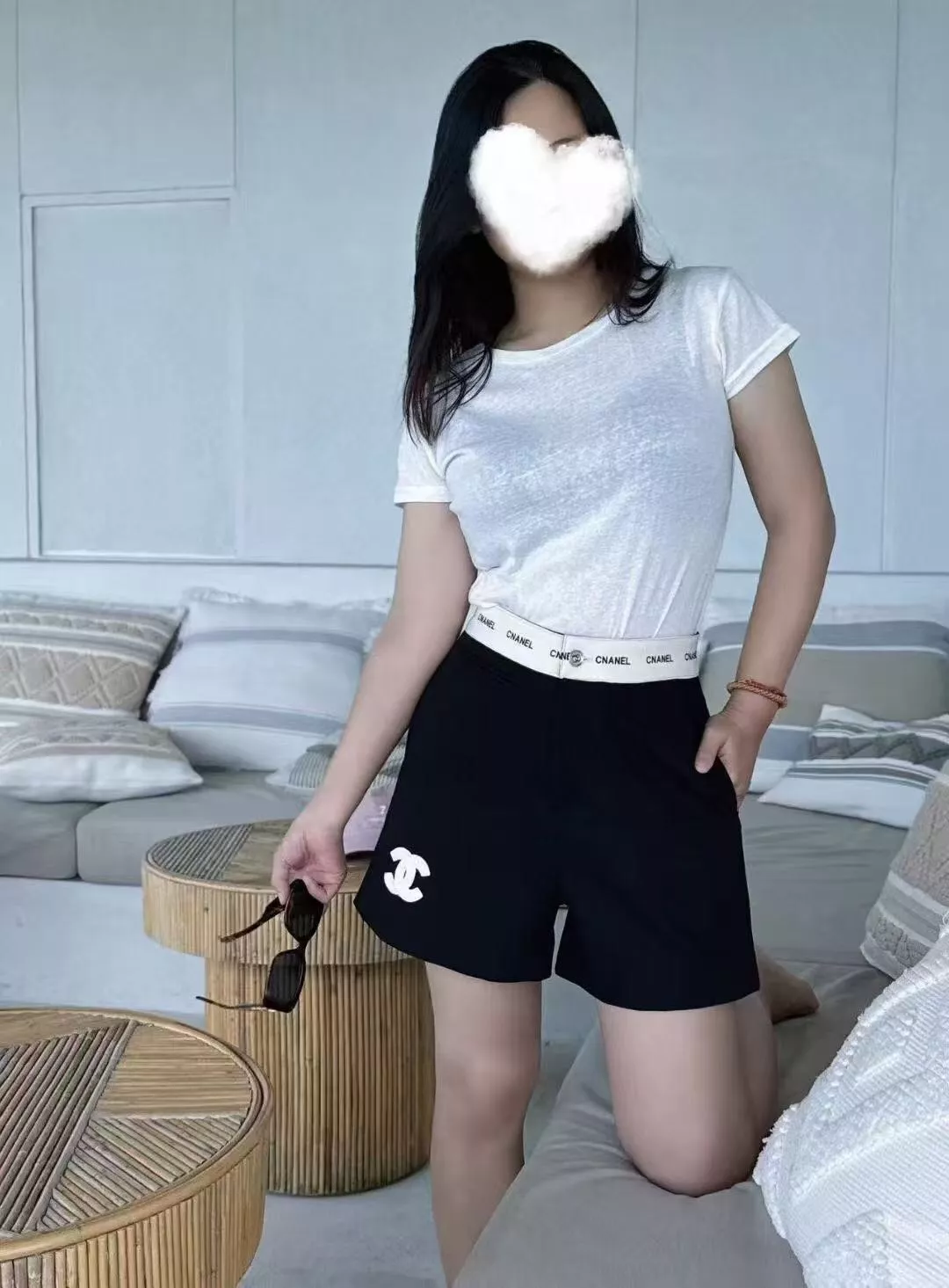 샤넬 로고 배색 하이웨이스트 숏팬츠 상세 이미지 11