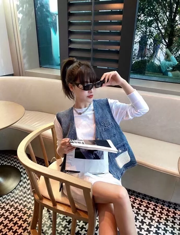 샤넬 데님 로고 자수 베스트 롱슬리브 원피스 세트 상세 이미지 15