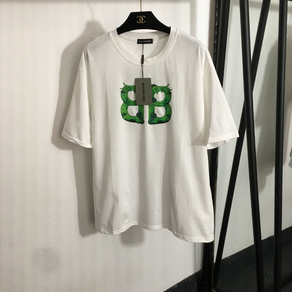 발렌시아가 클라우드 용 문양 BB 로고 오버핏 프린트 티