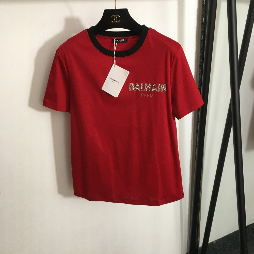발망 레드 로고 큐빅 장식 티셔츠