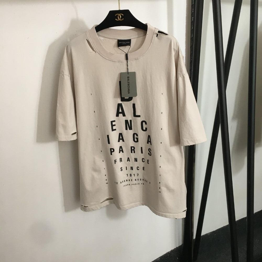 발렌시아가 시력표 프린트 오버사이즈 반팔 티셔츠