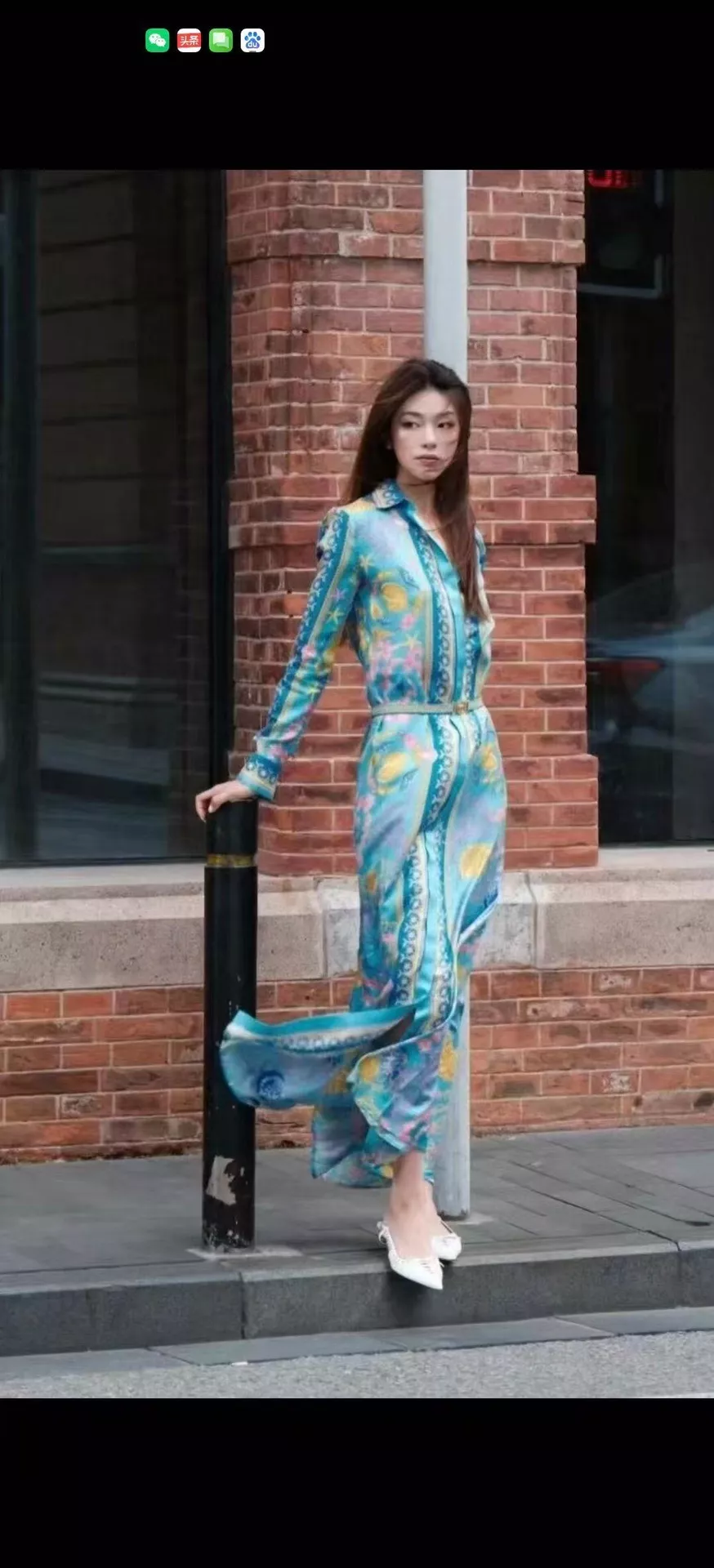 베르사체 해스타 베쉘 프린트 메두사 벨트 카라 롱 원피스 상세 이미지 10