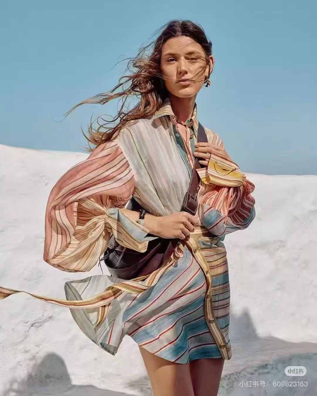 짐머만 배색 스트라이프 허리끈 셔츠 원피스 상세 이미지 12