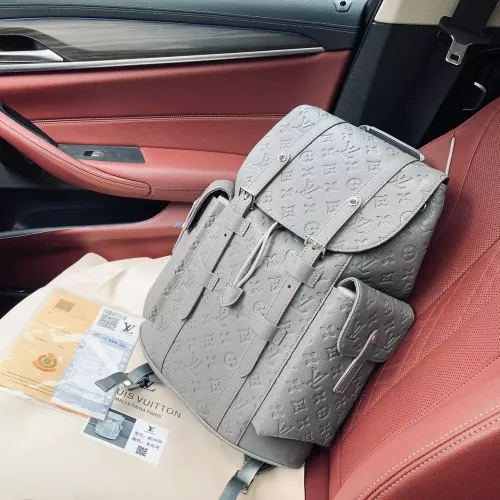 루이비통 모노그램 그레이 엠보 가죽 더블포켓 백팩