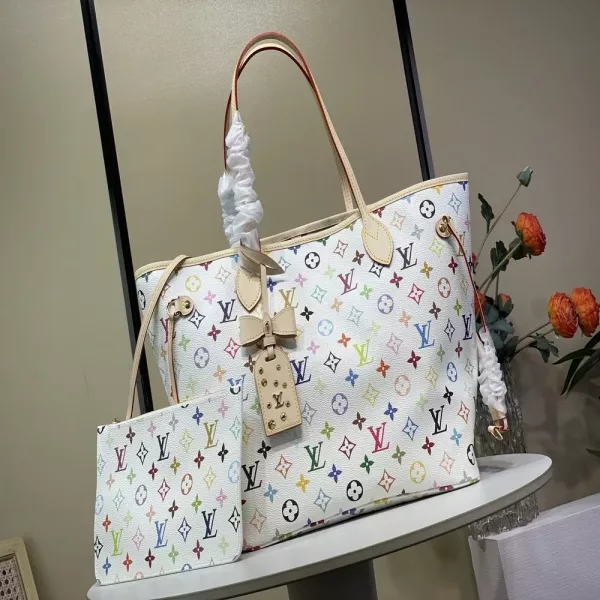 루이비통 LV TM 네버풀 미디엄 토트백 화이트 멀티컬러