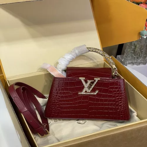 루이비통 카푸신 미니 핸드백 라인스톤 LV 로고 플라워 크라운 핸들
