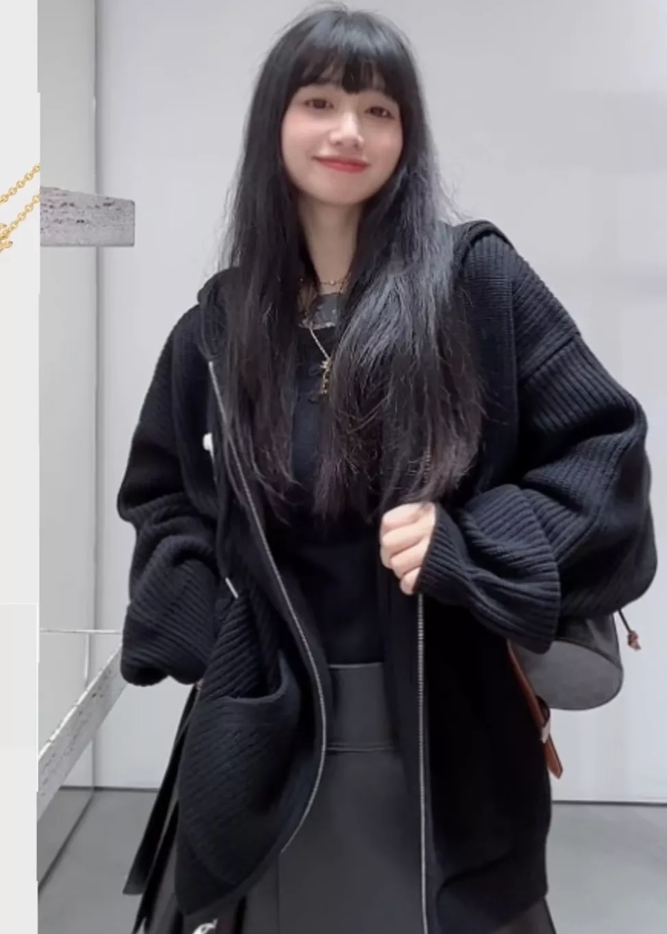 셀린느 로고 패치 리브 울 후드 집업 니트 아우터 상세 이미지 29