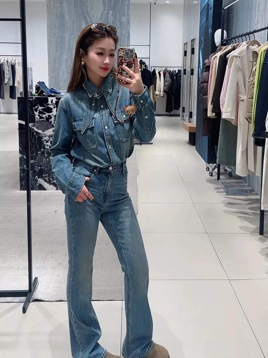 마오거핑 하이웨이스트 워싱 부츠컷 데님 팬츠 상세 이미지 39