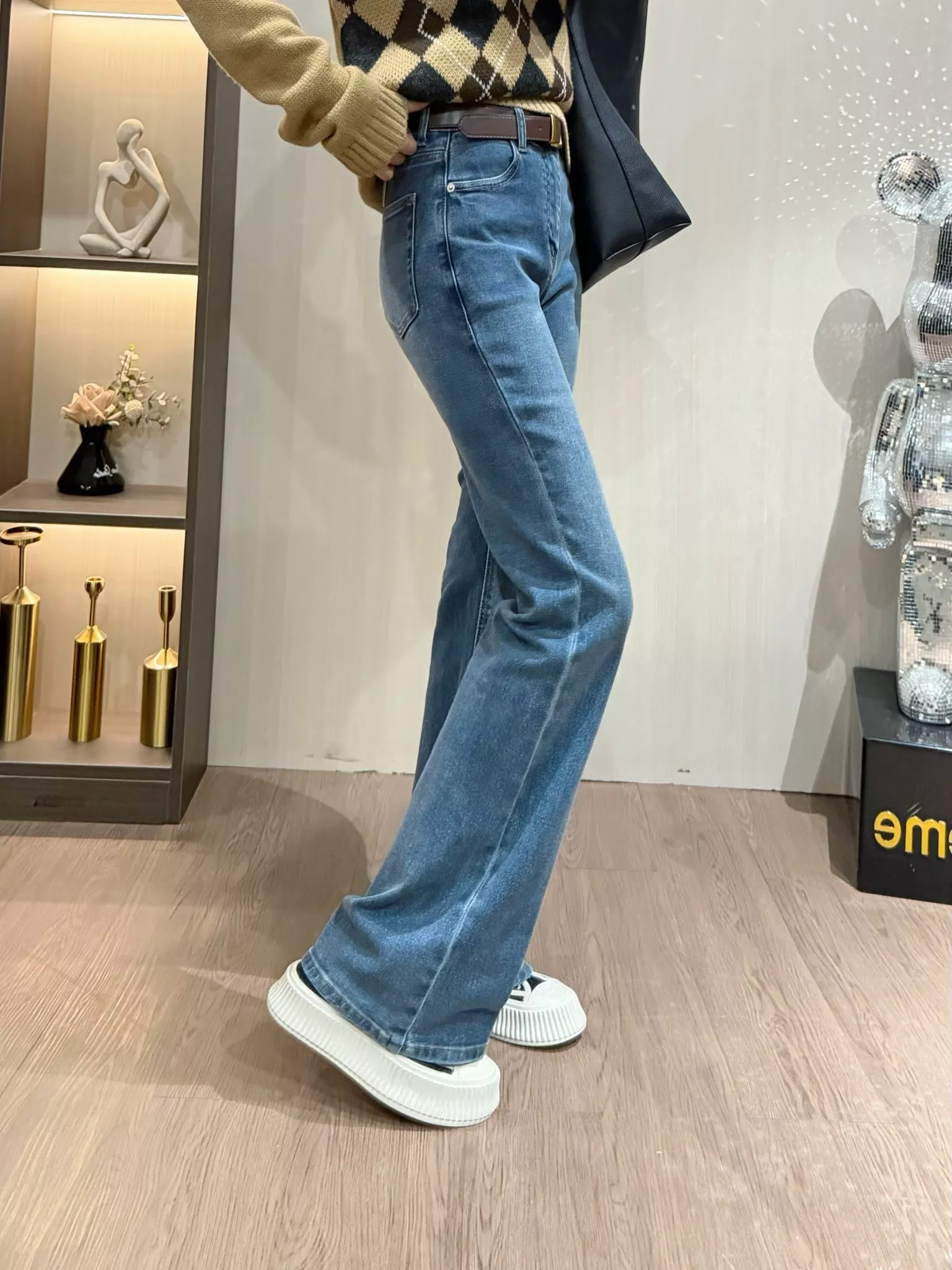 마오거핑 하이웨이스트 워싱 부츠컷 데님 팬츠 상세 이미지 32