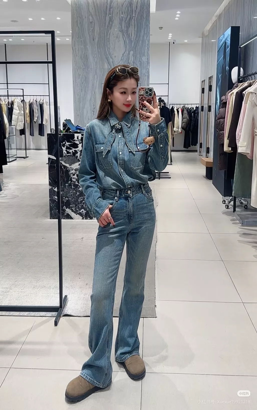 마오거핑 하이웨이스트 워싱 부츠컷 데님 팬츠 상세 이미지 37