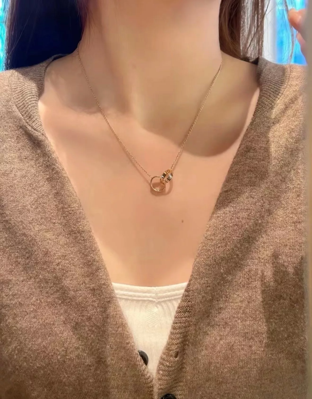 까르띠에 더블 링 로즈골드 체인 네크리스 상세 이미지 1