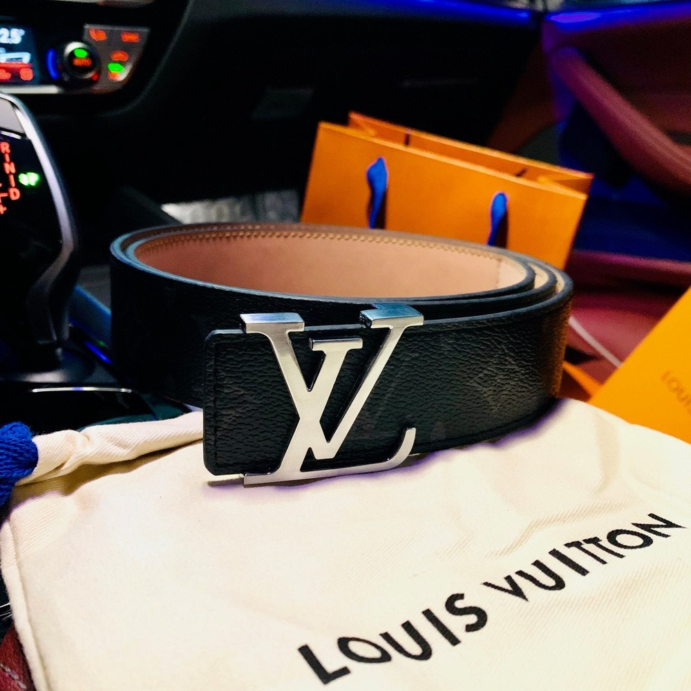 루이비통 LV 로고 실버 버클 모노그램 블랙 벨트