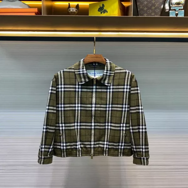 버버리 클래식 체크 울 집업 카라 재킷