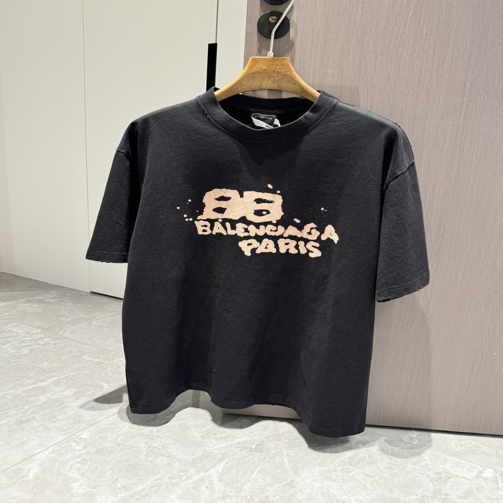 발렌시아가 더블B 페인트 스플래시 로고 오버핏 티셔츠