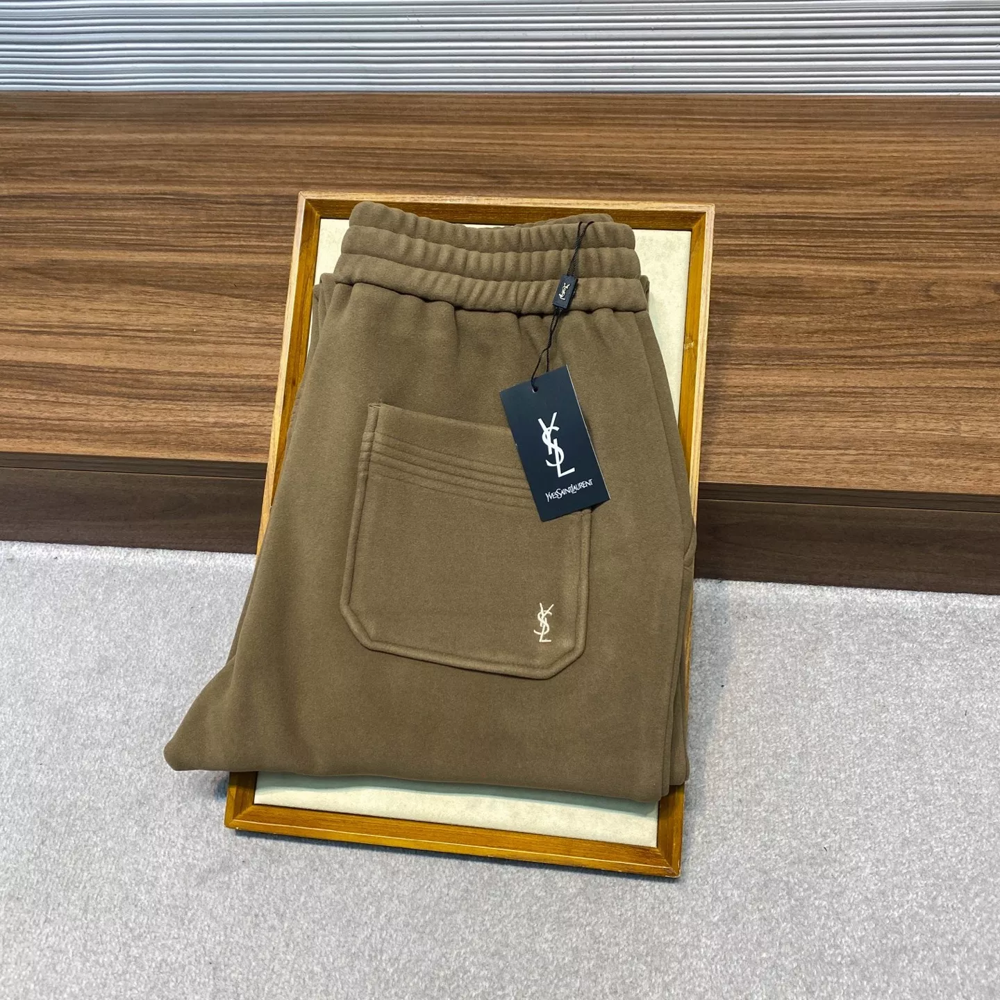 생로랑 자수 로고 드로스트링 베이비보아 코튼 스트레이트 팬츠 상세 이미지 8