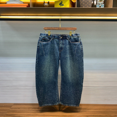 메종마르지엘라 MM6 블루 워싱 스타 페인트 와이드 데님 팬츠