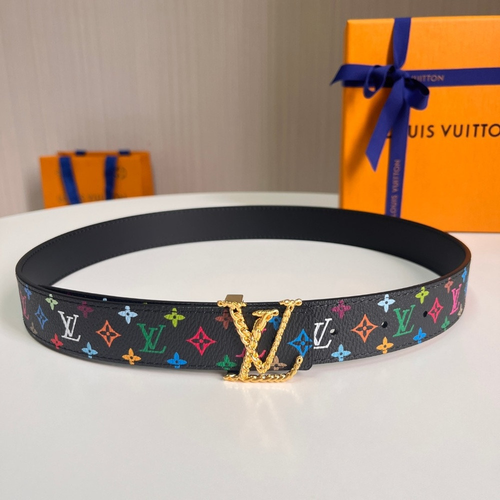 루이비통 멀티컬러 모노그램 골드 LV 버클 벨트