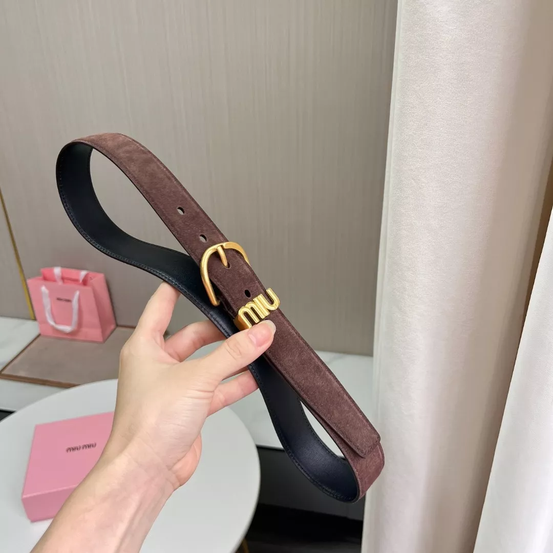 미우미우 스웨이드 로고 골드 버클 벨트 상세 이미지 3