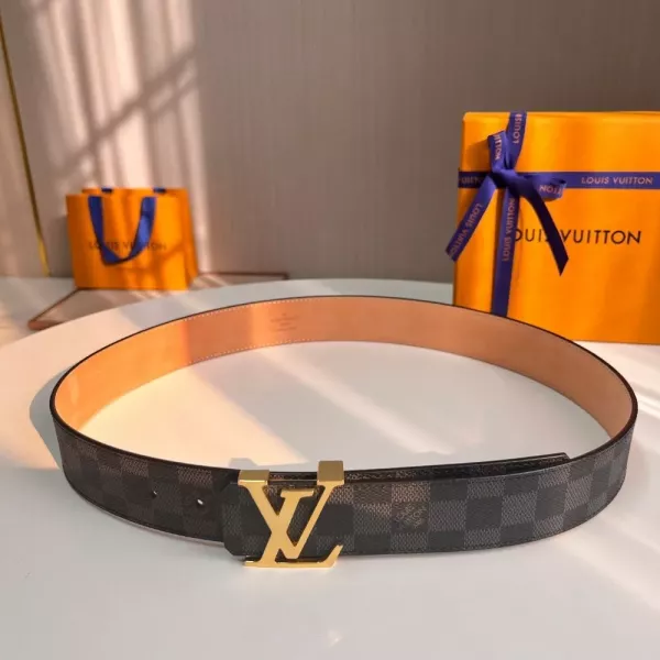루이비통 다미에 체크 LV 골드 버클 벨트