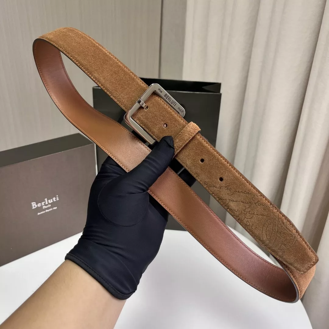 벨루티 스웨이드 가죽 레터링 포인트 핀버클 벨트 상세 이미지 3