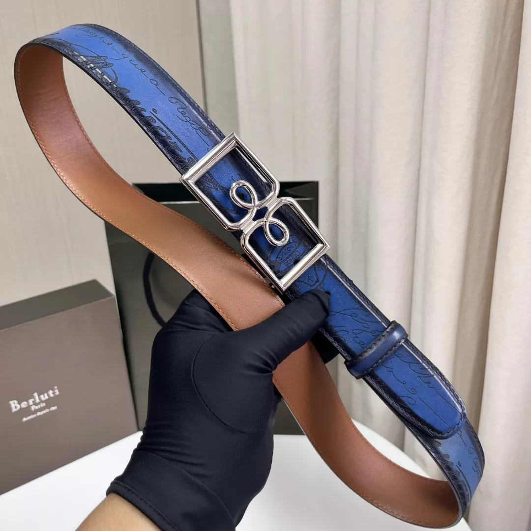 벨루티 스크립트 패턴 양면 레더 벨트 상세 이미지 3