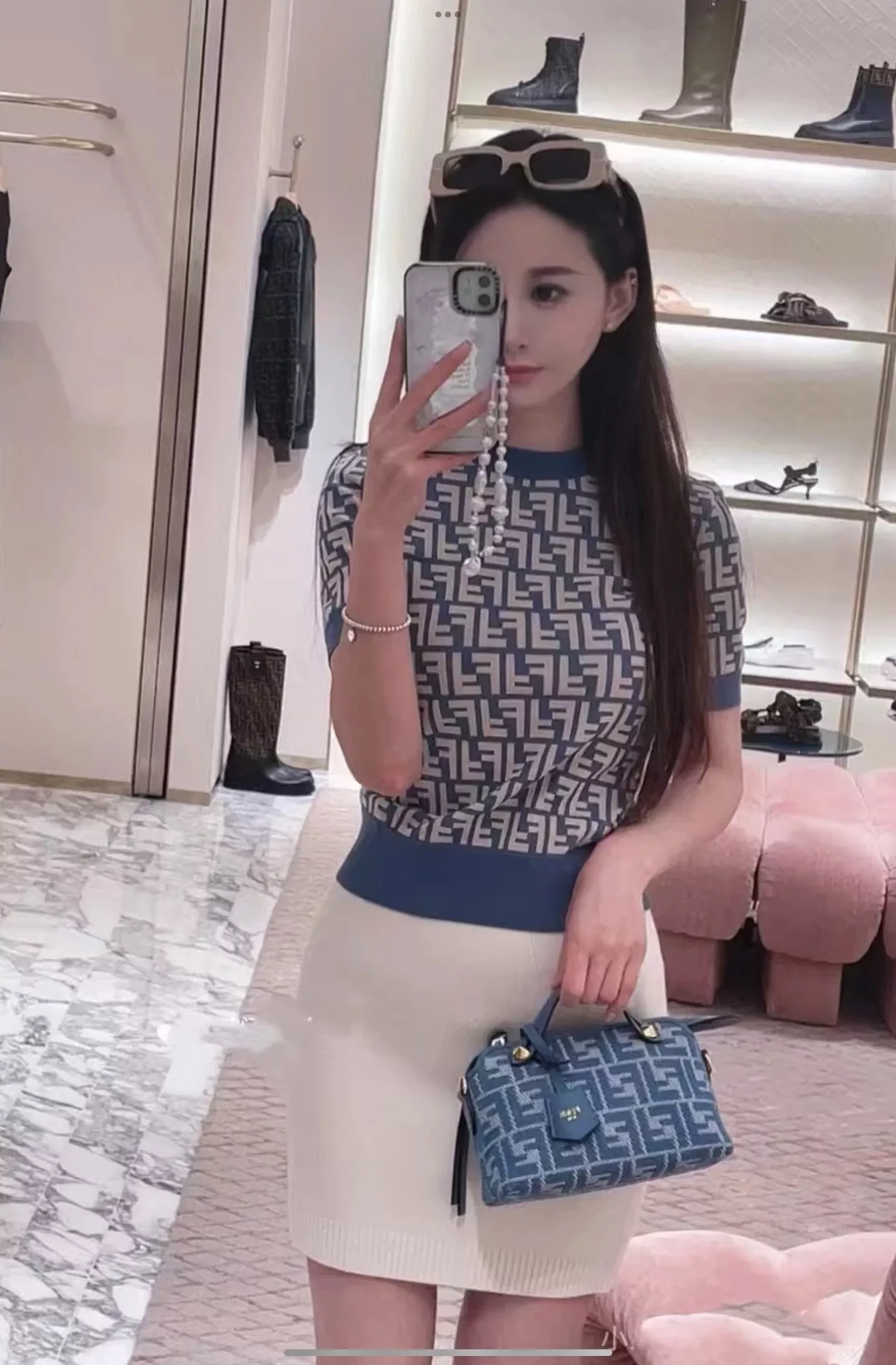 펜디 데님 자카드 더블F 미니 보스턴 핸드백 상세 이미지 19