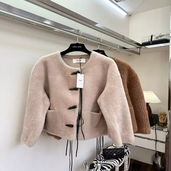 셀린느 테디베어 그레인 양모 라운드넥 재킷
