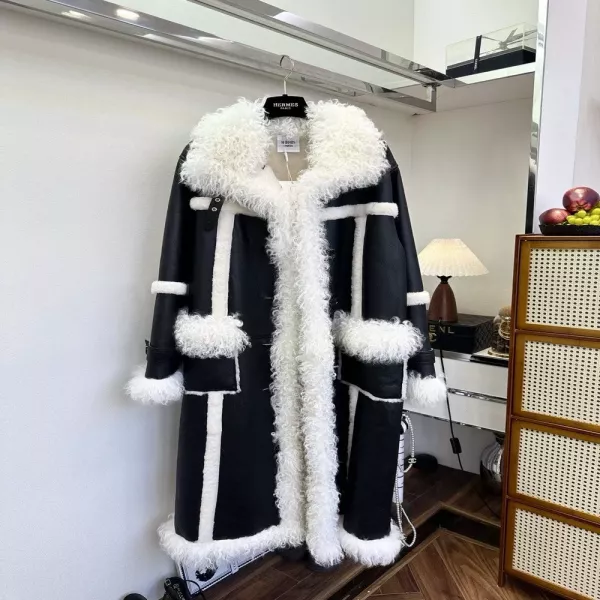 에르메스 롱기장 시어링 트리밍 무스탕 코트