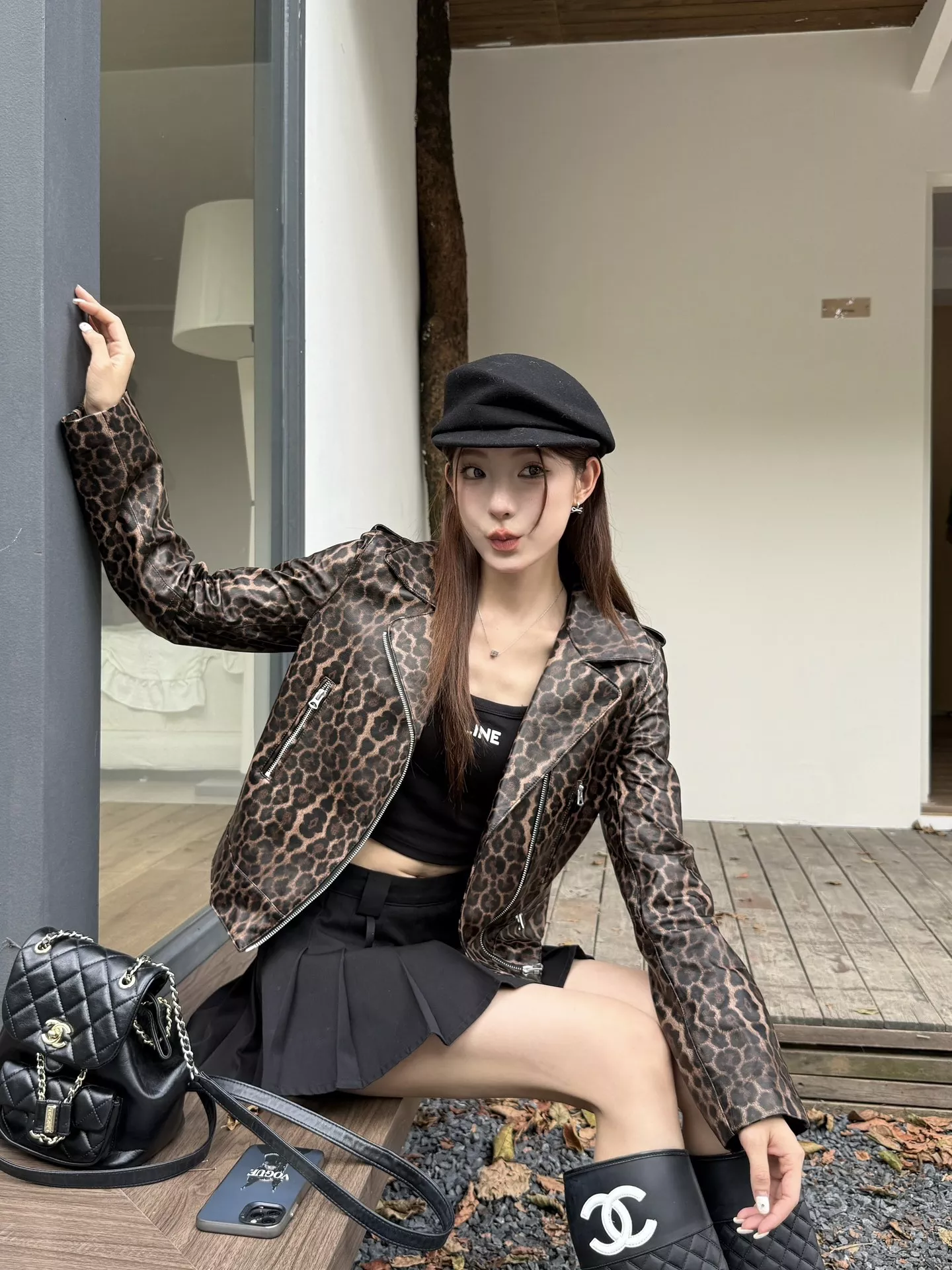 입생로랑 레오파드 패턴 램스킨 바이커 재킷 상세 이미지 22