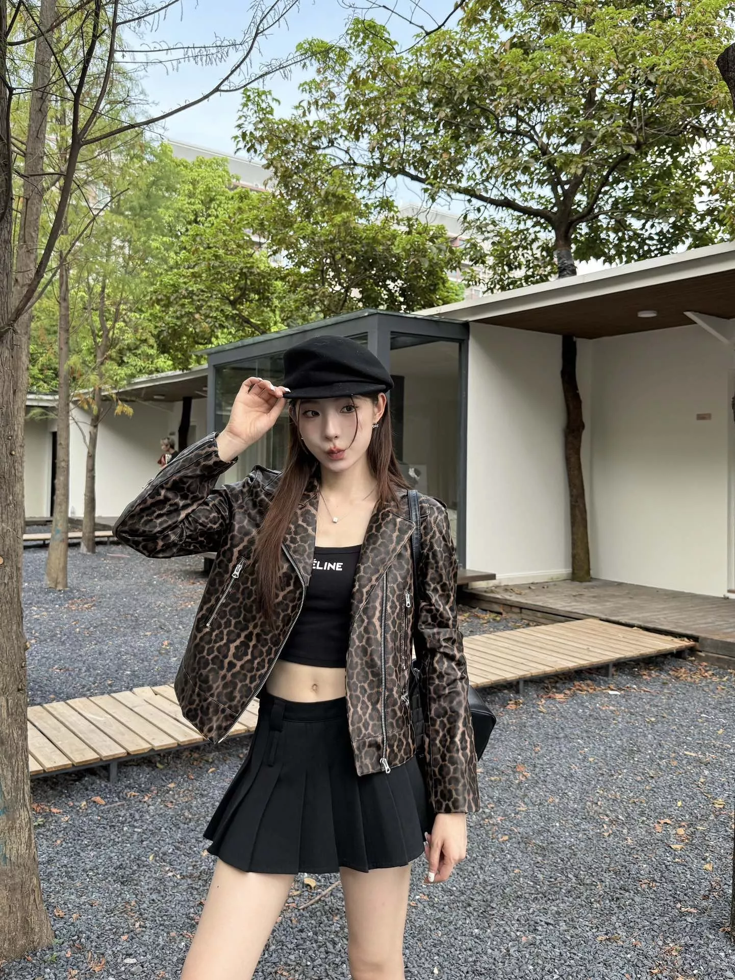 입생로랑 레오파드 패턴 램스킨 바이커 재킷 상세 이미지 19