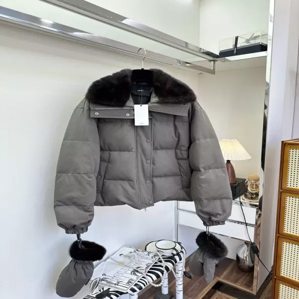 IMMI 밍크퍼 탈부착 카라 구스다운 쇼트 패딩