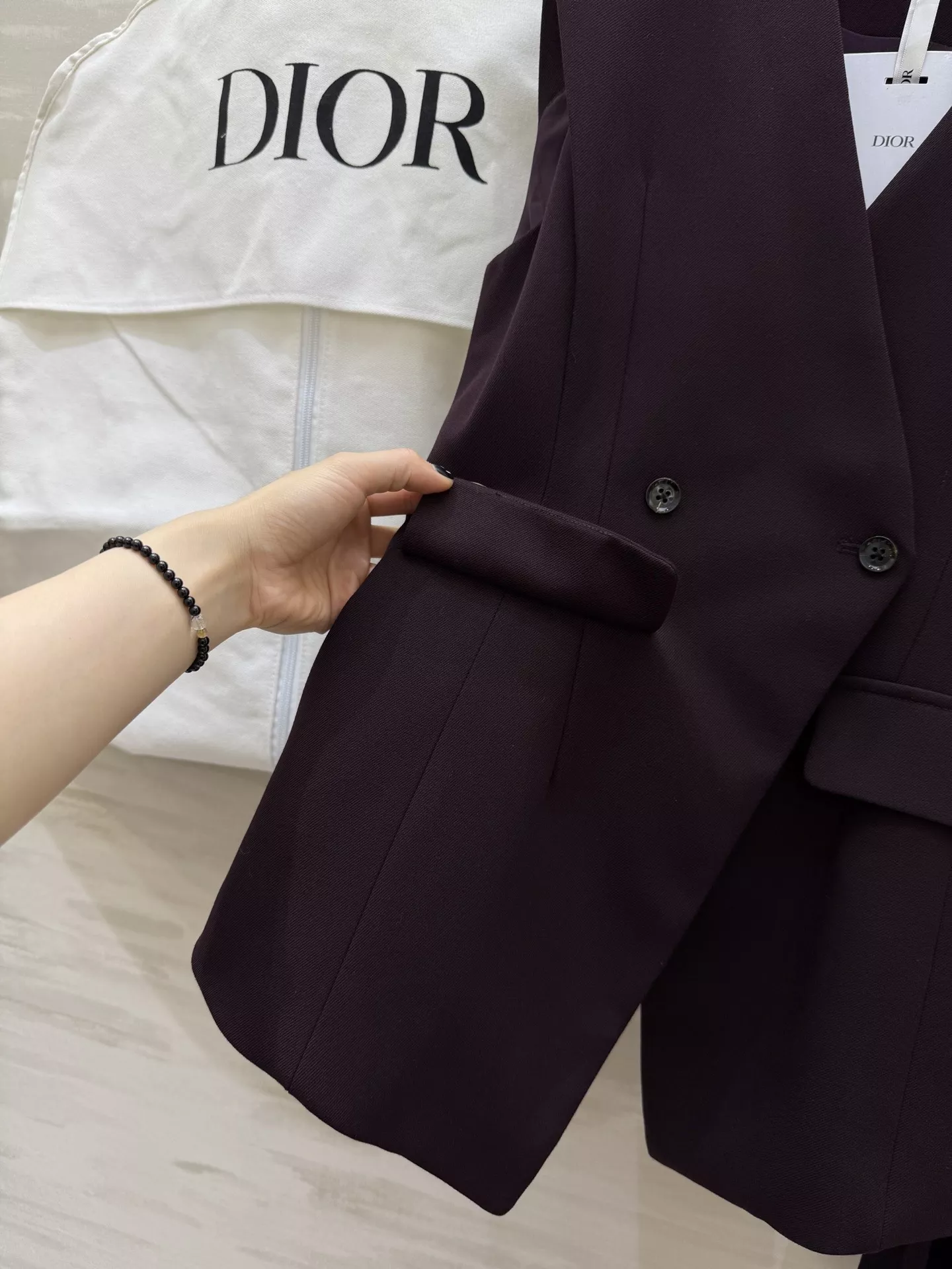 디올 우아한 브이넥 더블 버튼 베스트 플리츠 스커트 세트 상세 이미지 4