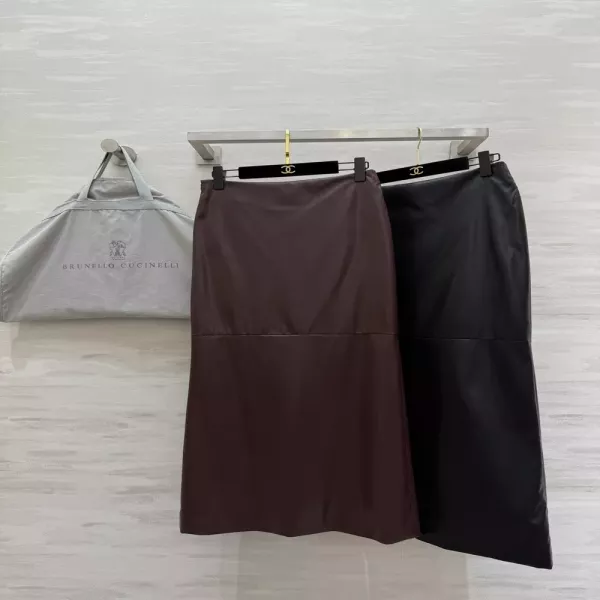 브루넬로쿠치넬리 친환경 단백질 가죽 스트레이트 롱 스커트