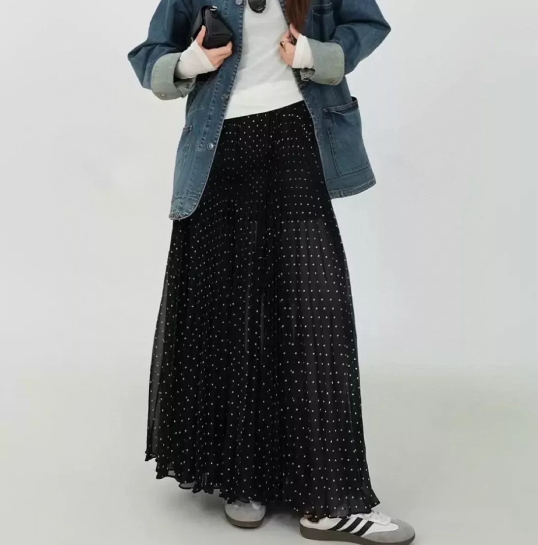 생로랑 도트 플리츠 아코디언 롱 스커트 상세 이미지 17