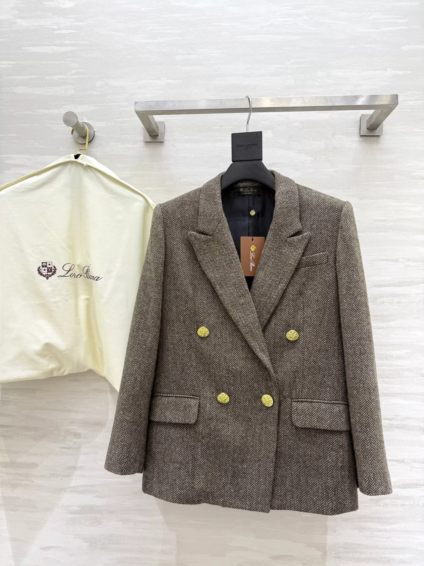 로로피아나 헤링본 울 더블브레스트 블레이저 상세 이미지 1