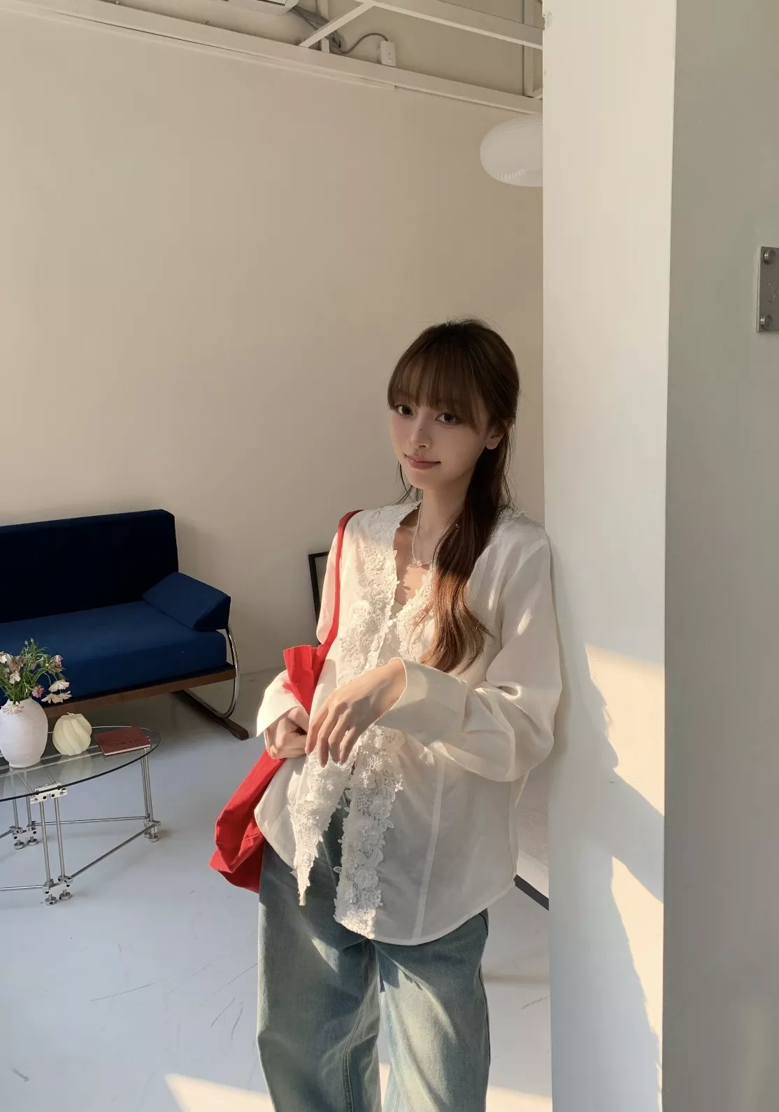 에르마노설비노 린넨 V넥 레이스 블라우스 상세 이미지 17