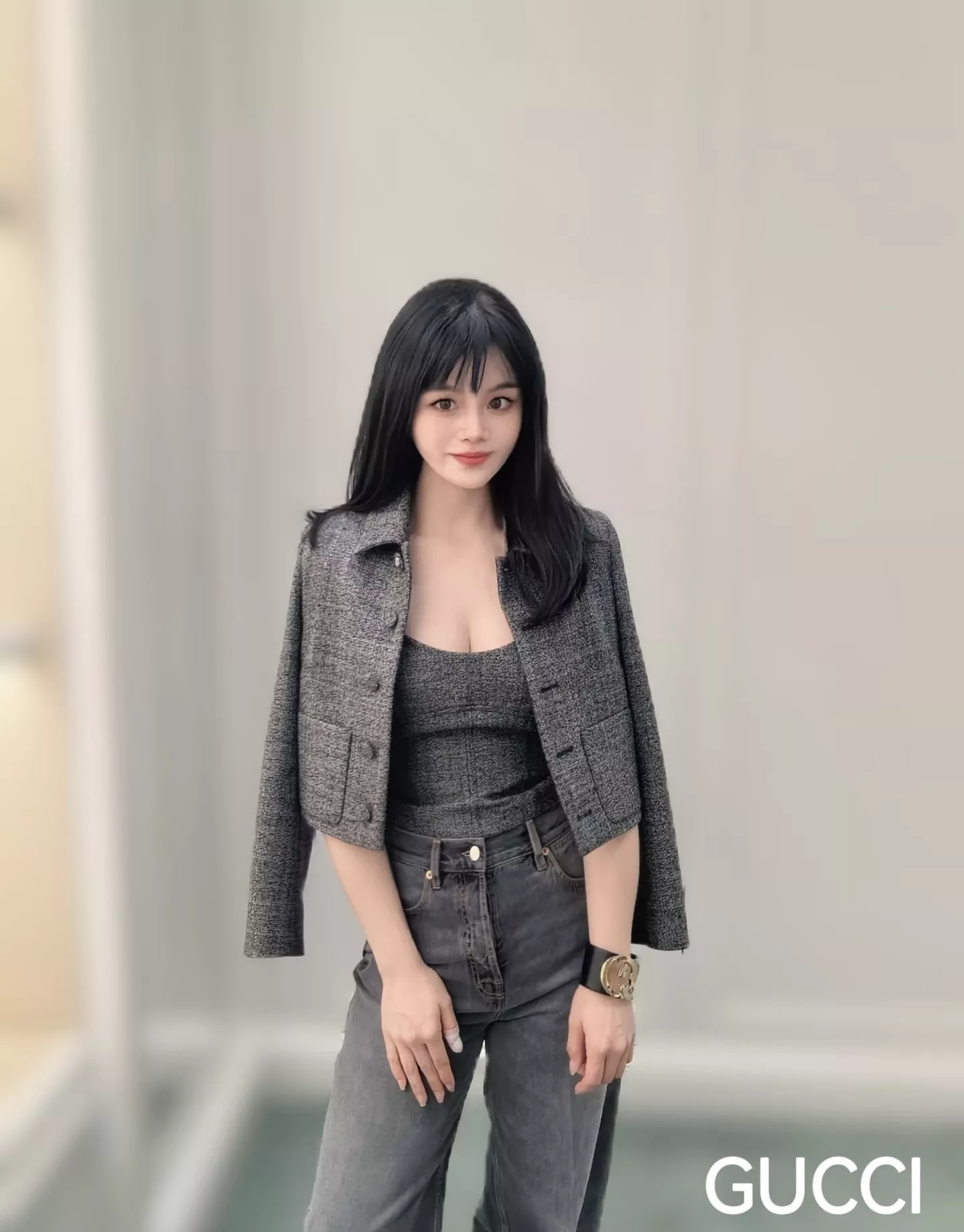 구찌 그레이 숏 기장 테일러드 울 블렌드 재킷 상세 이미지 10