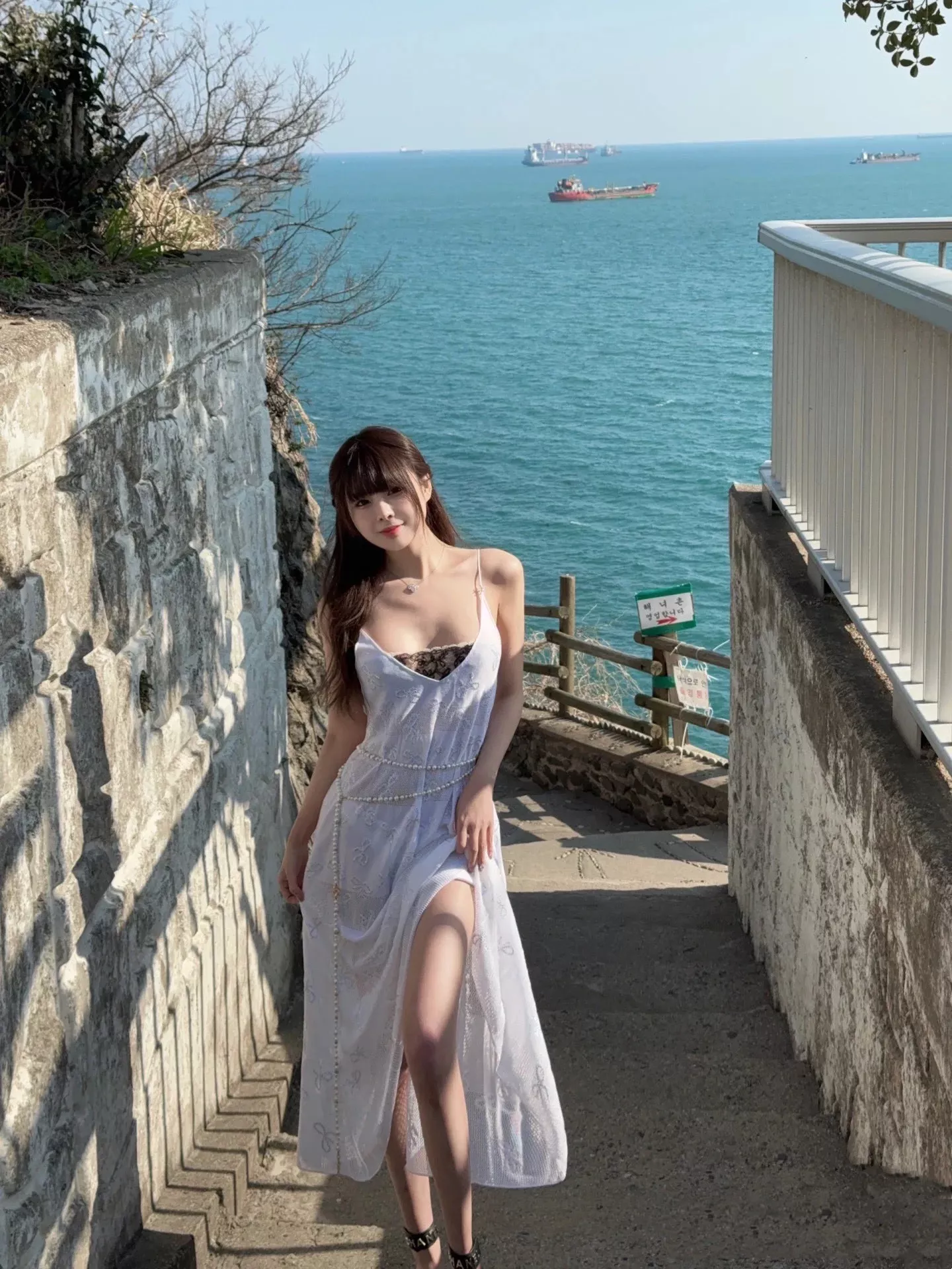 샤넬 스톤장식 리본 자카드 자수 레이스 슬립 원피스 상세 이미지 11