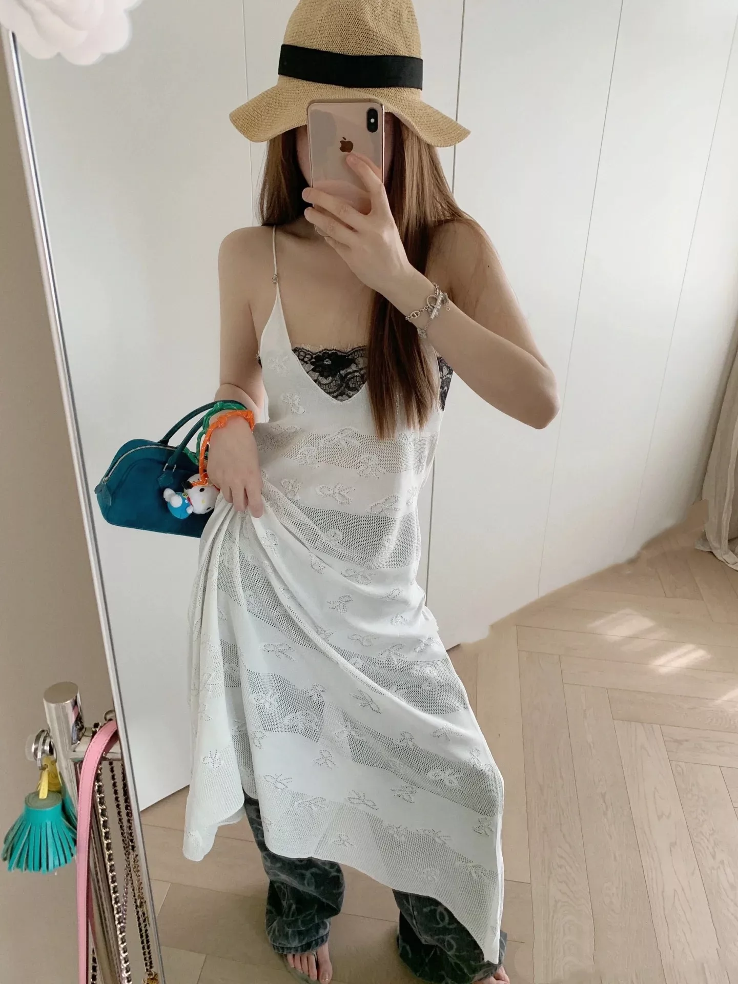 샤넬 스톤장식 리본 자카드 자수 레이스 슬립 원피스 상세 이미지 16
