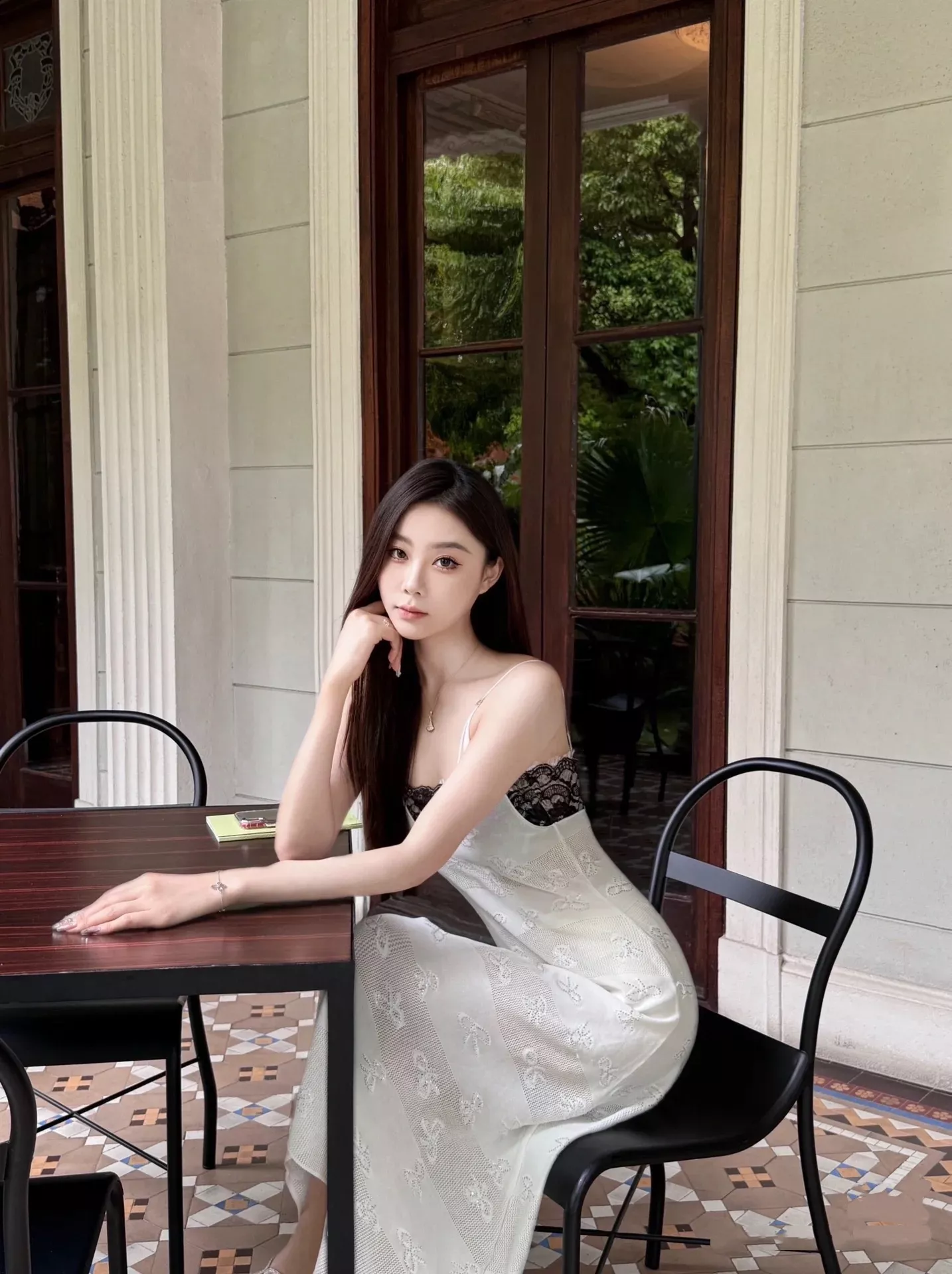 샤넬 스톤장식 리본 자카드 자수 레이스 슬립 원피스 상세 이미지 15