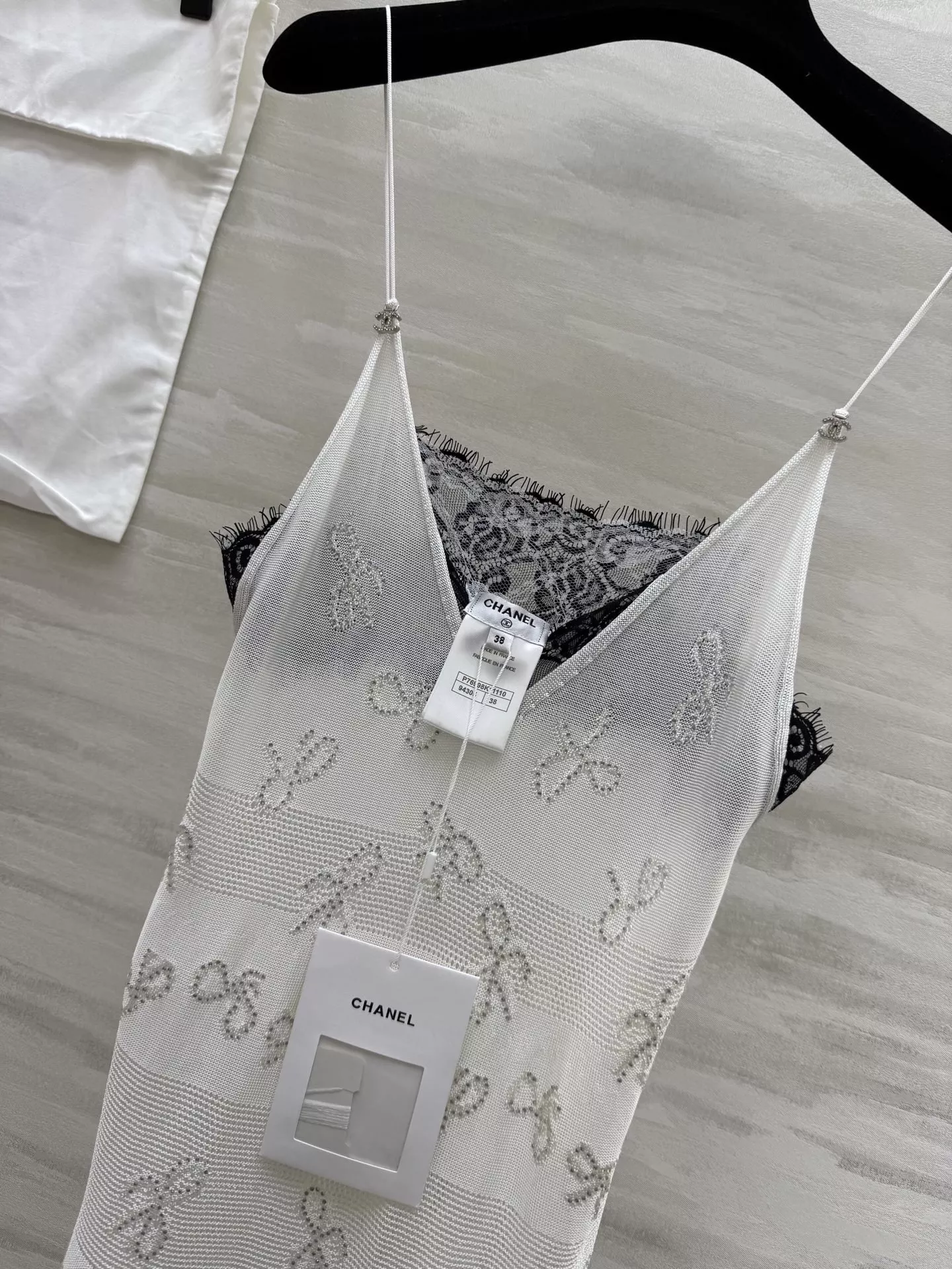 샤넬 스톤장식 리본 자카드 자수 레이스 슬립 원피스 상세 이미지 8