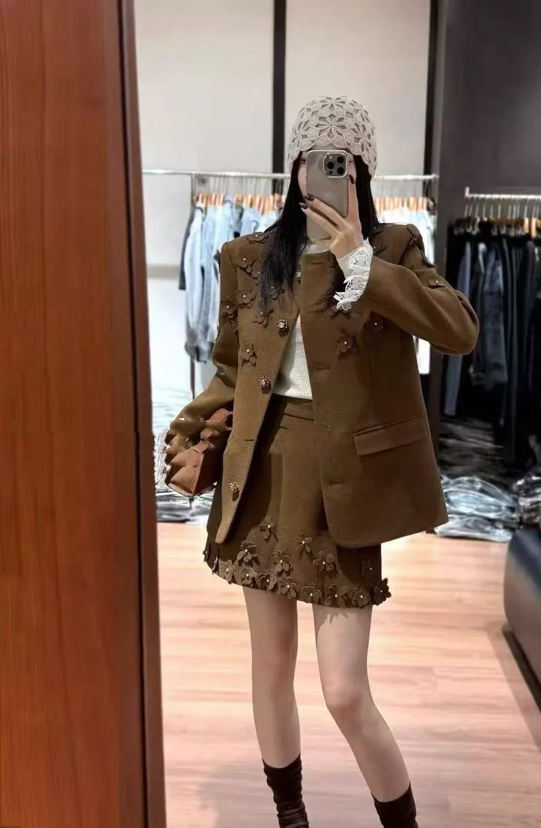 샤넬 입체 플라워 비즈 울혼방 재킷 스커트 세트 상세 이미지 14