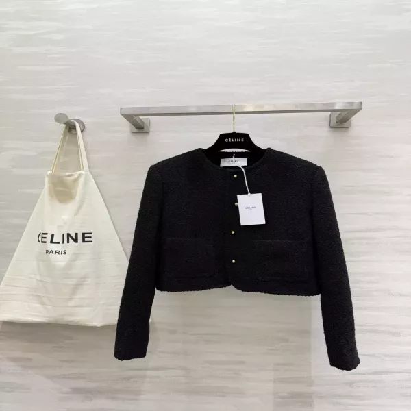 셀린느 블랙 트위드 숏 재킷 골드 버튼
