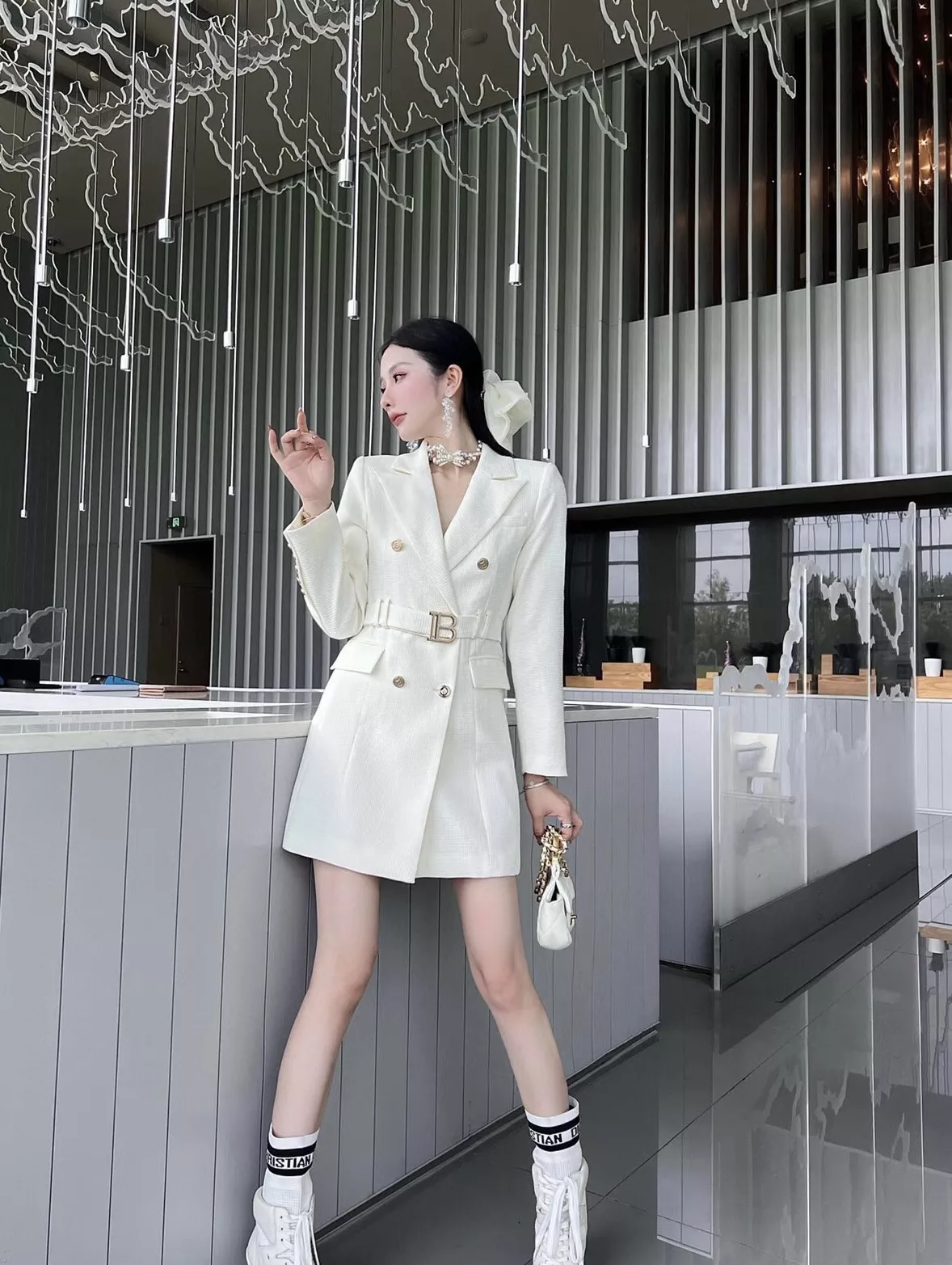 발망 더블 브레스티드 테일러드 수트 원피스 상세 이미지 10
