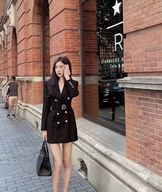 발망 더블 브레스티드 테일러드 수트 원피스 상세 이미지 28
