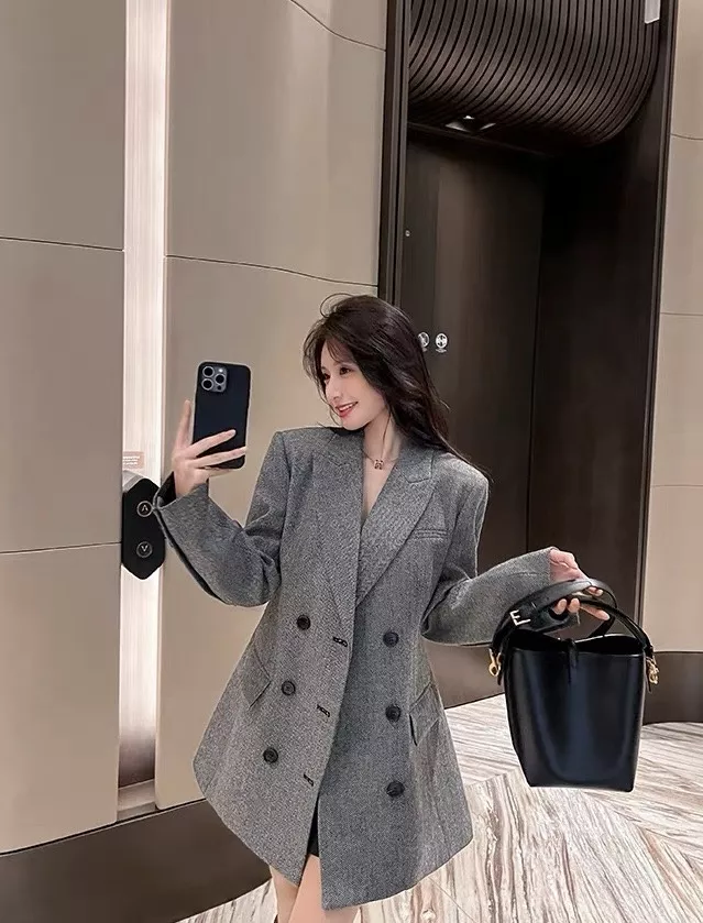 생로랑 피크드 라펠 울 더블 브레스티드 블레이저 상세 이미지 10