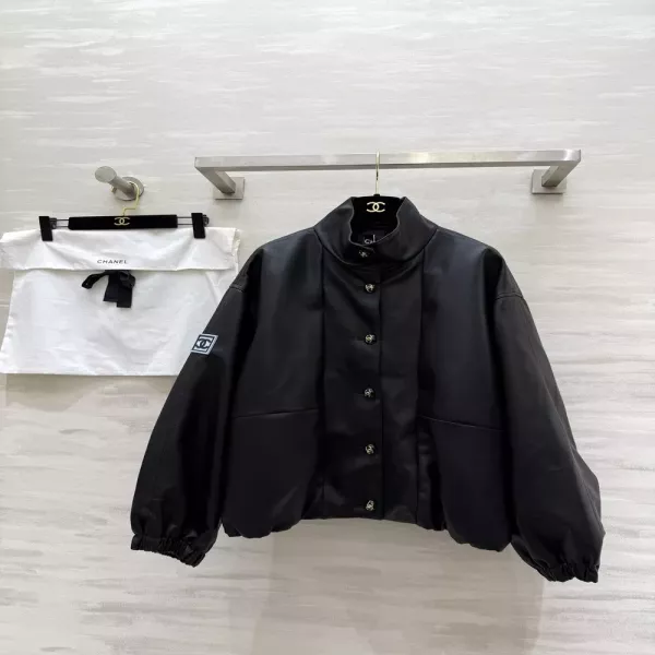 샤넬 빈티지 라인 에코레더 스탠드카라 재킷